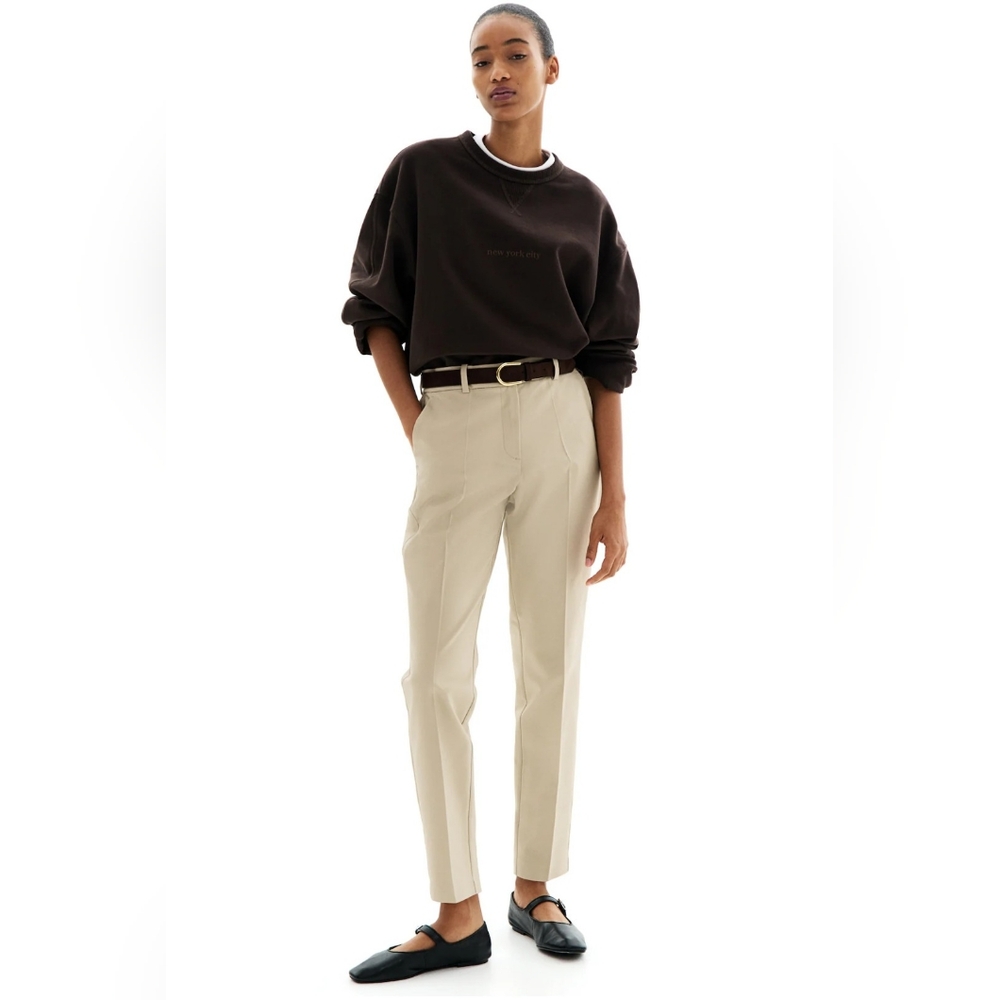 H&M Khaki Trousers Size 8 Straight Leg Stretch Work Pants Tan